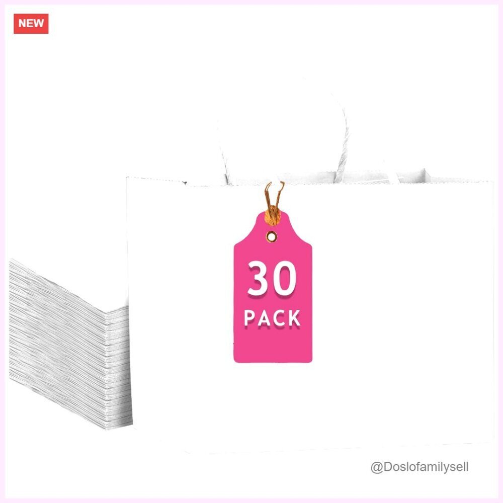 Large White Gift Bags Bulk Pack 30 Count 13x10 Inches